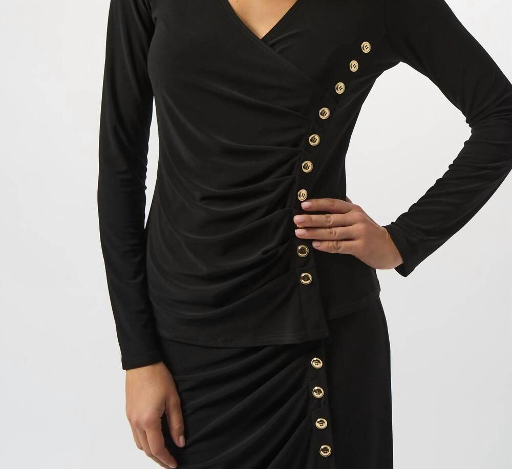 NEW JOSEPH RIBKOFF button closure v-neck top in black